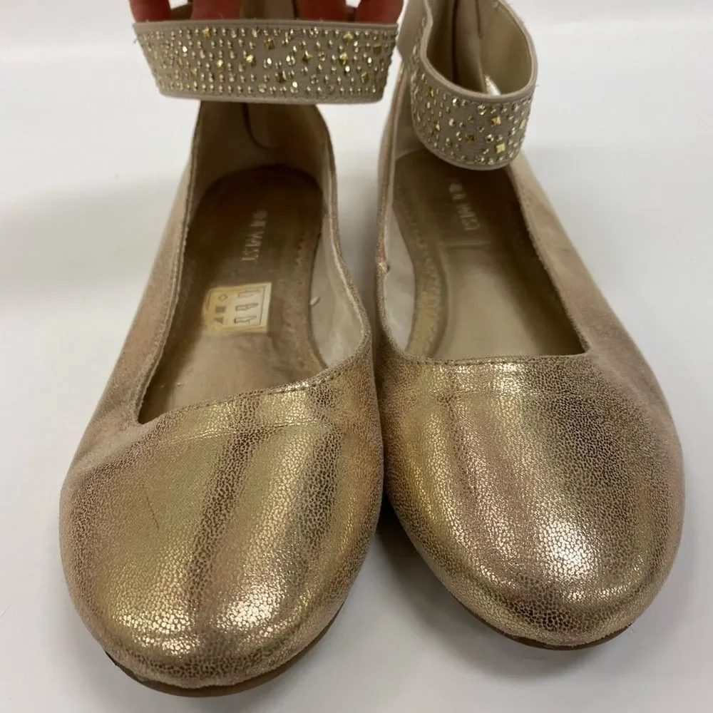 NINE West Faye 2 Gold Ankle Strap Ballet Flats‎